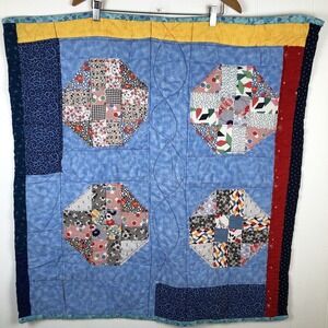 Vintage Handmade Patchwork Crib Quilt Throw Reversible 34x32 Colorful Mix Patten